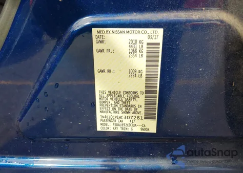 2017 Nissan Leaf S z USA, uszkodzony, nr VIN 1N4BZ0CP1HC307281